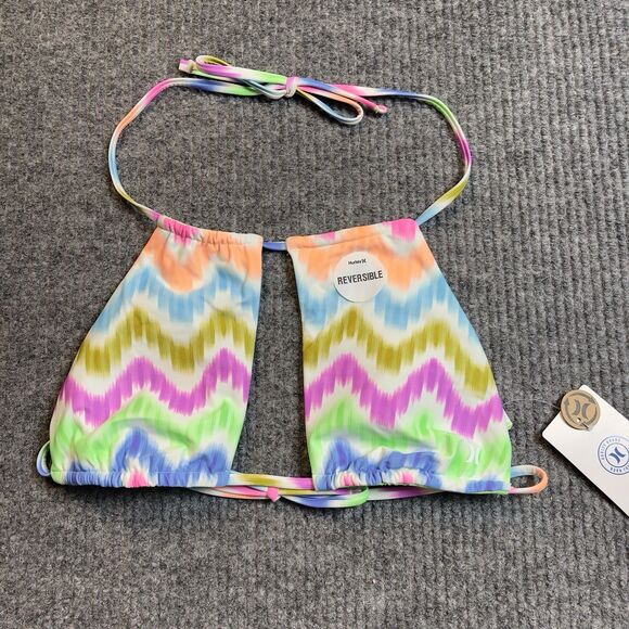 Hurley Size SMALL Zig-Zag Print Reversible Center Cutout Bikini Halter Top NEW - Picture 1 of 8